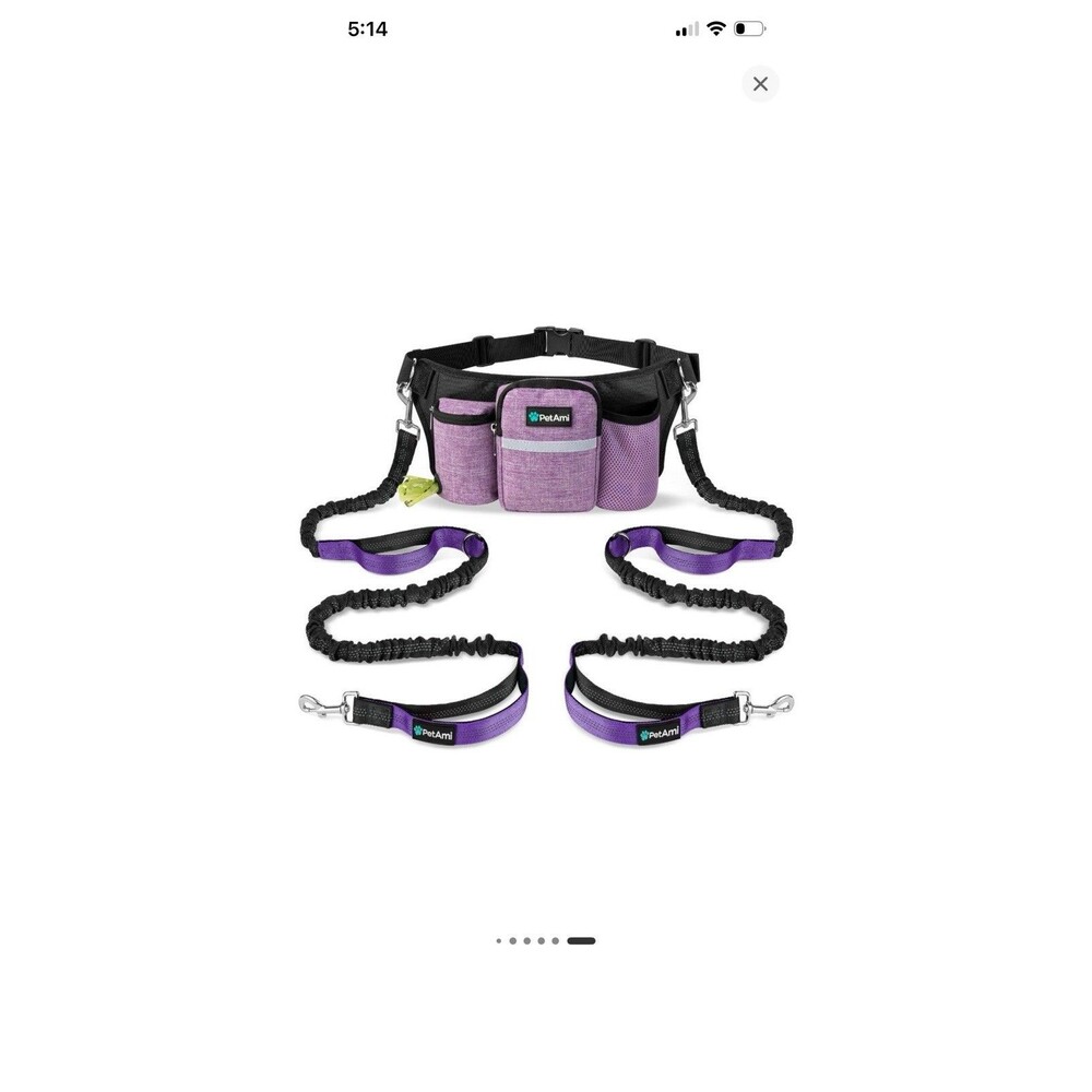 PetAmi Premium Hands Free Dog Leash For Up To 2 Dogs Adjustable Waist Belt Fanny